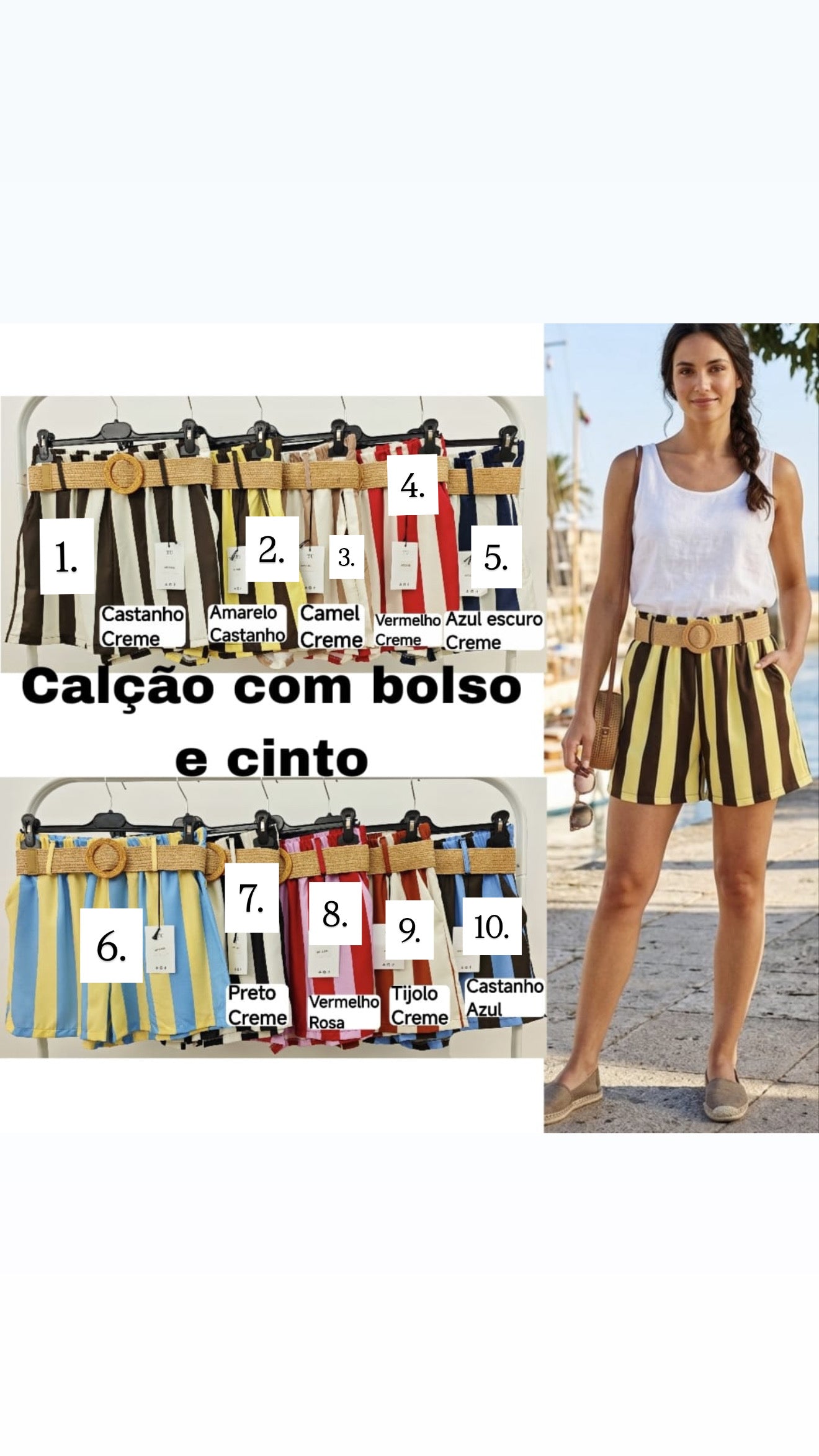 Calções riscas com cinto