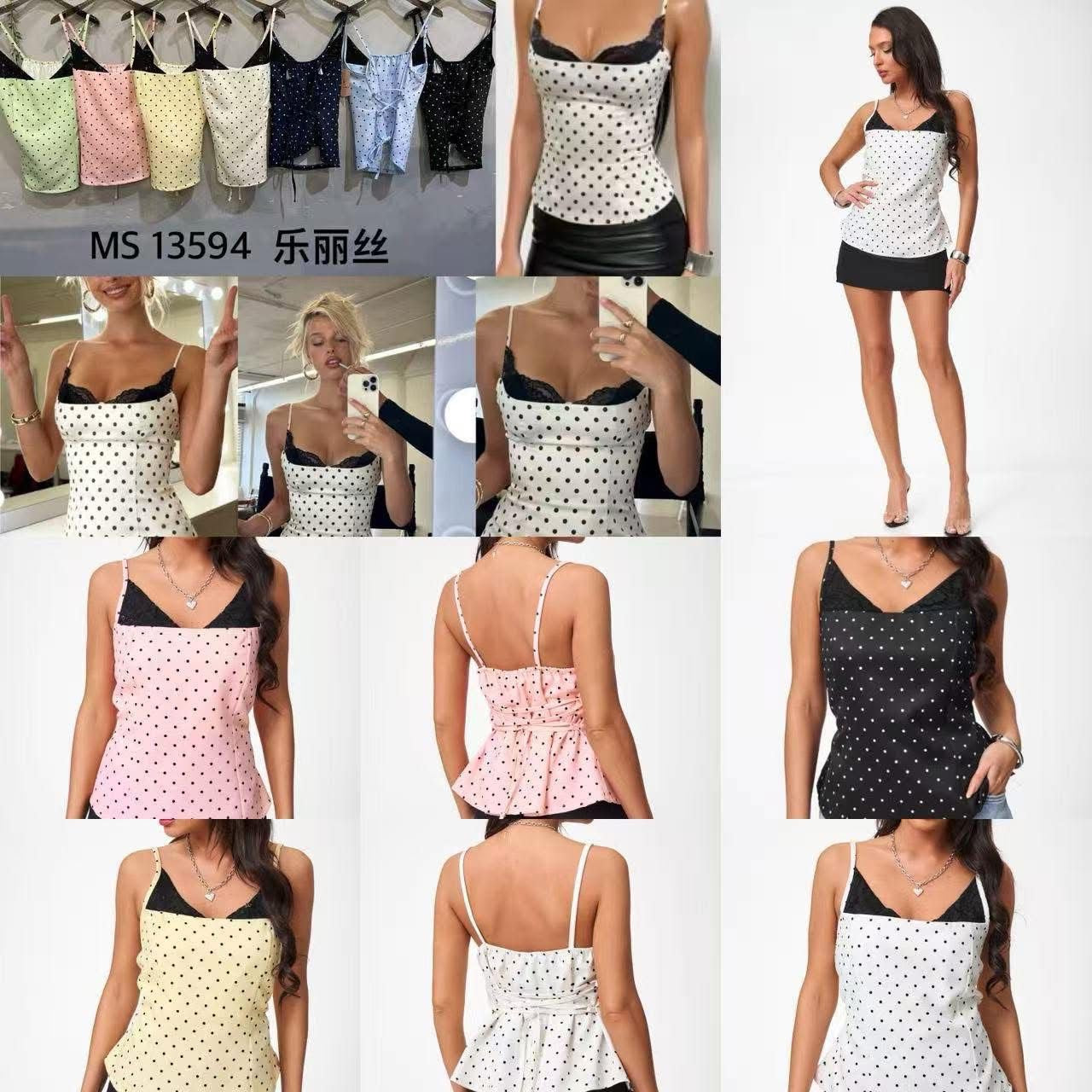 Top cetim com renda bolinhas