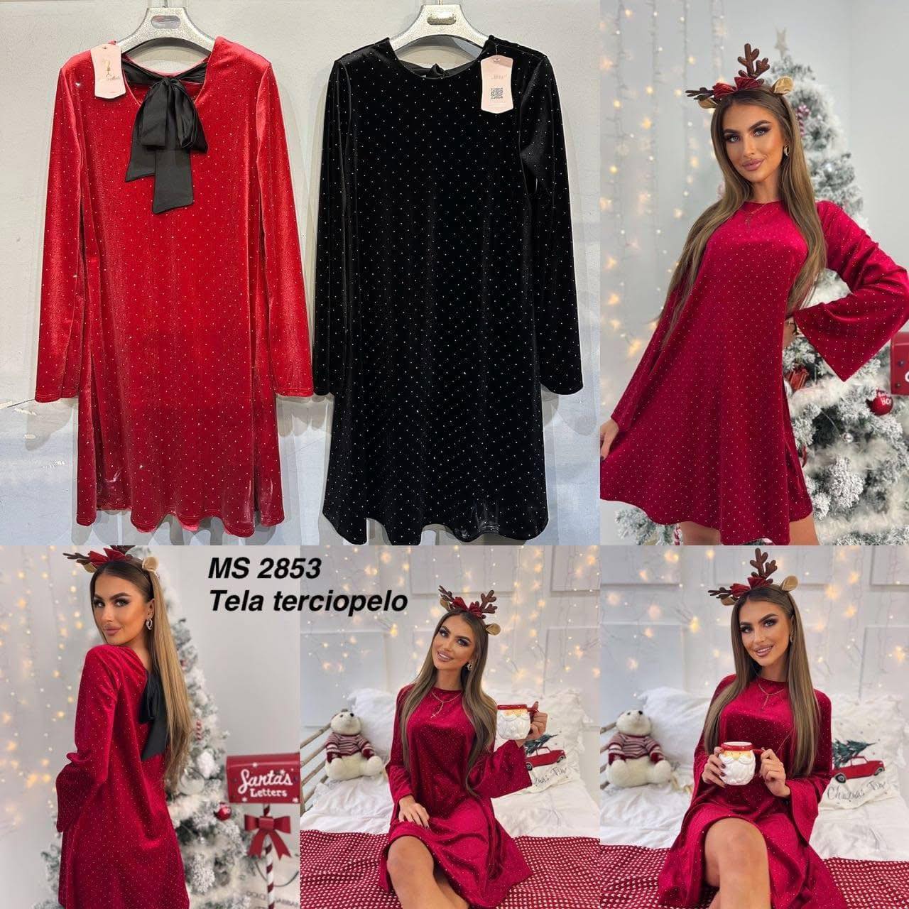 Vestido Veludo com laço e brilhos