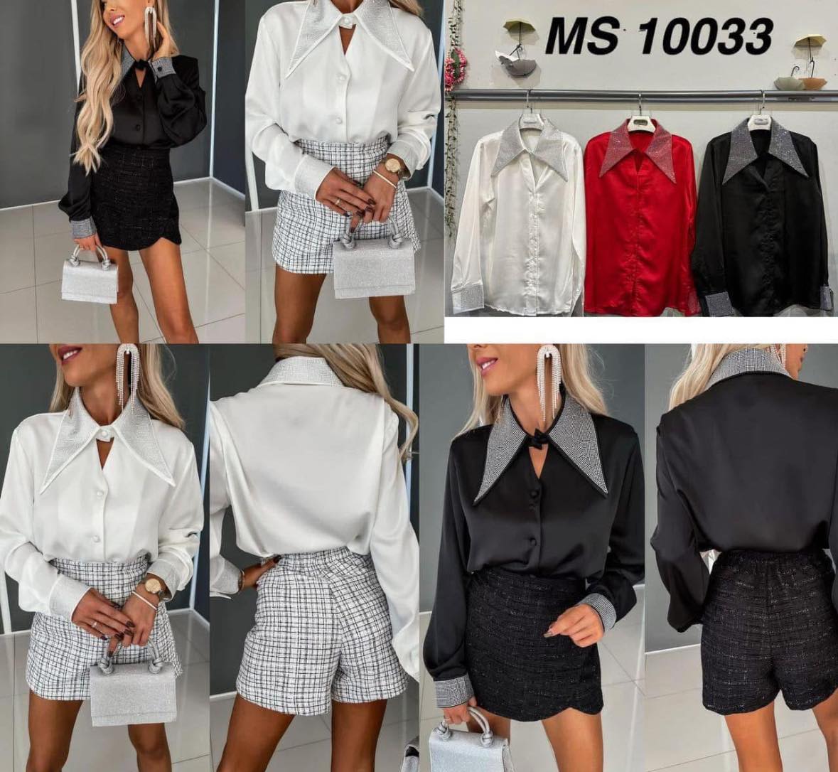 Camisa de cetim com brilhos