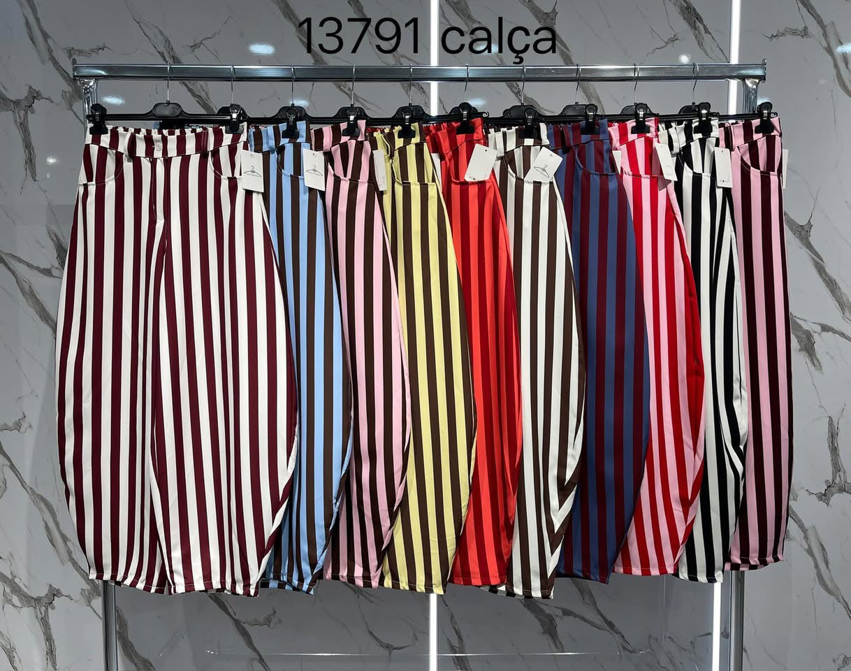 Calças ballon risca fina