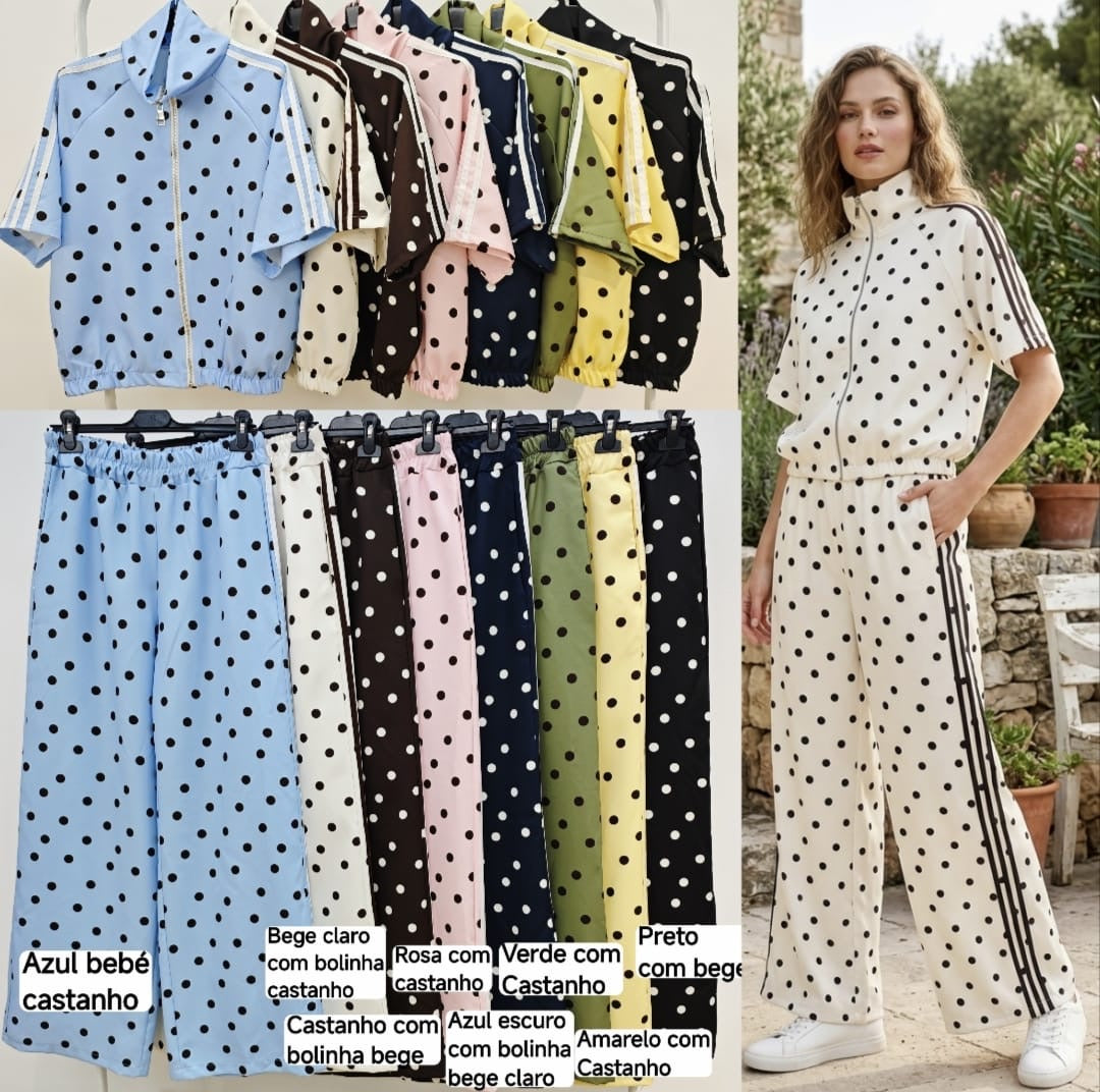 Conjunto manga curta bolinhas 3 riscas