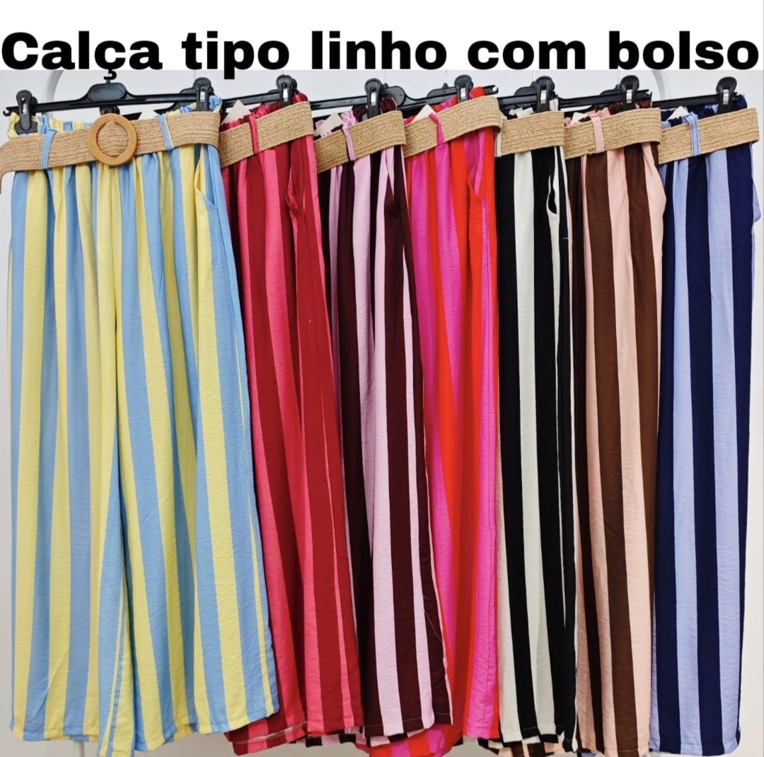 Calças riscas com cinto