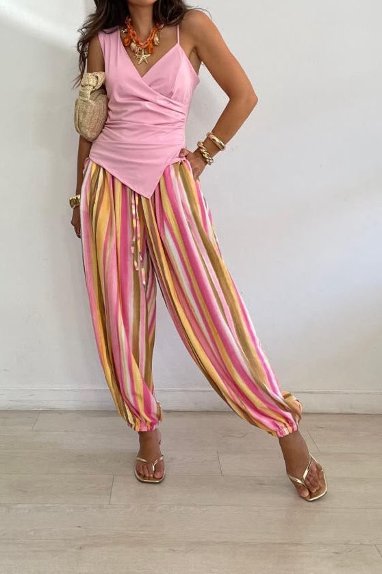 Calças riscas multicor