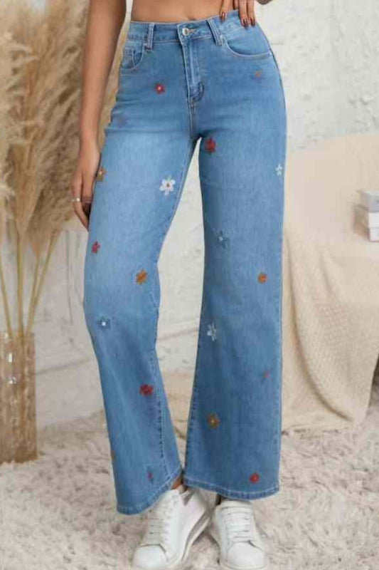 Calça de ganga floral