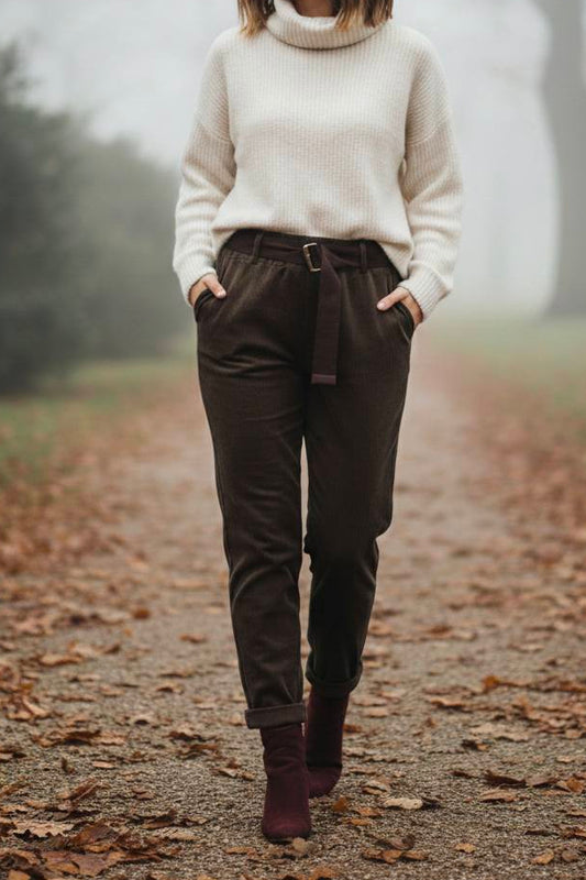 Calça bombazine com bolsos