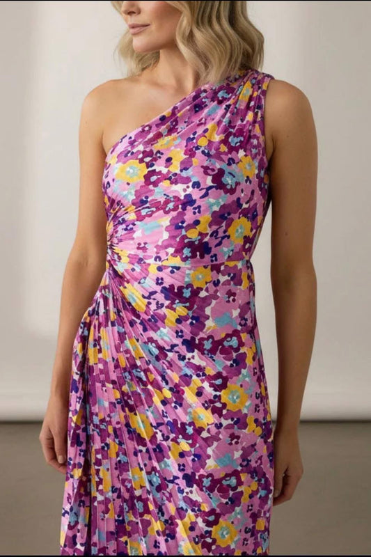 Vestido floral acetinado