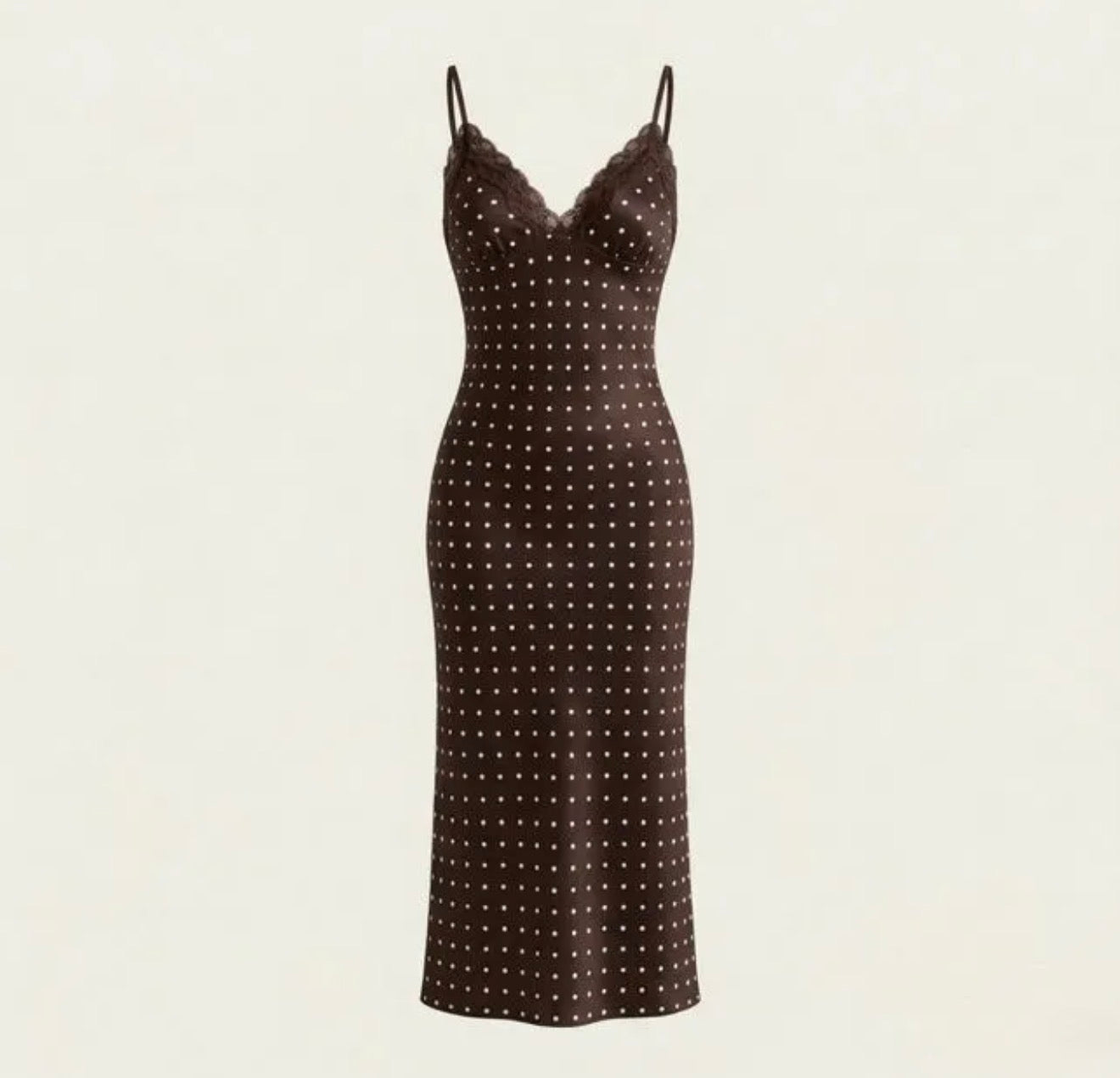 Vestido cetim renda com bolinhas