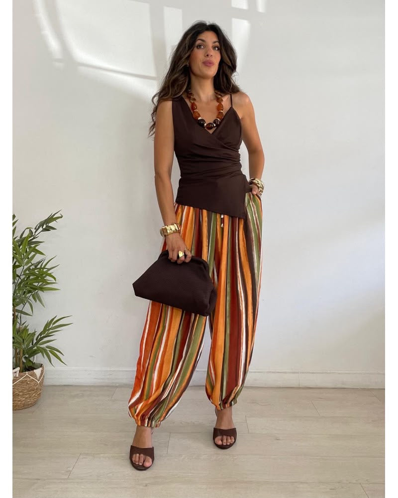 Calças riscas multicor