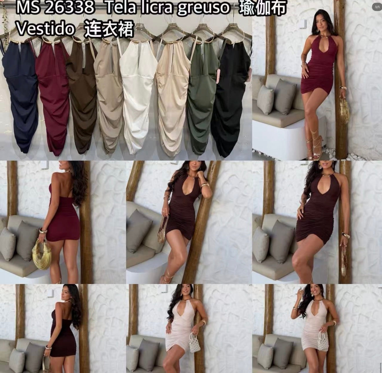 Vestido drapeado curto efeito colar