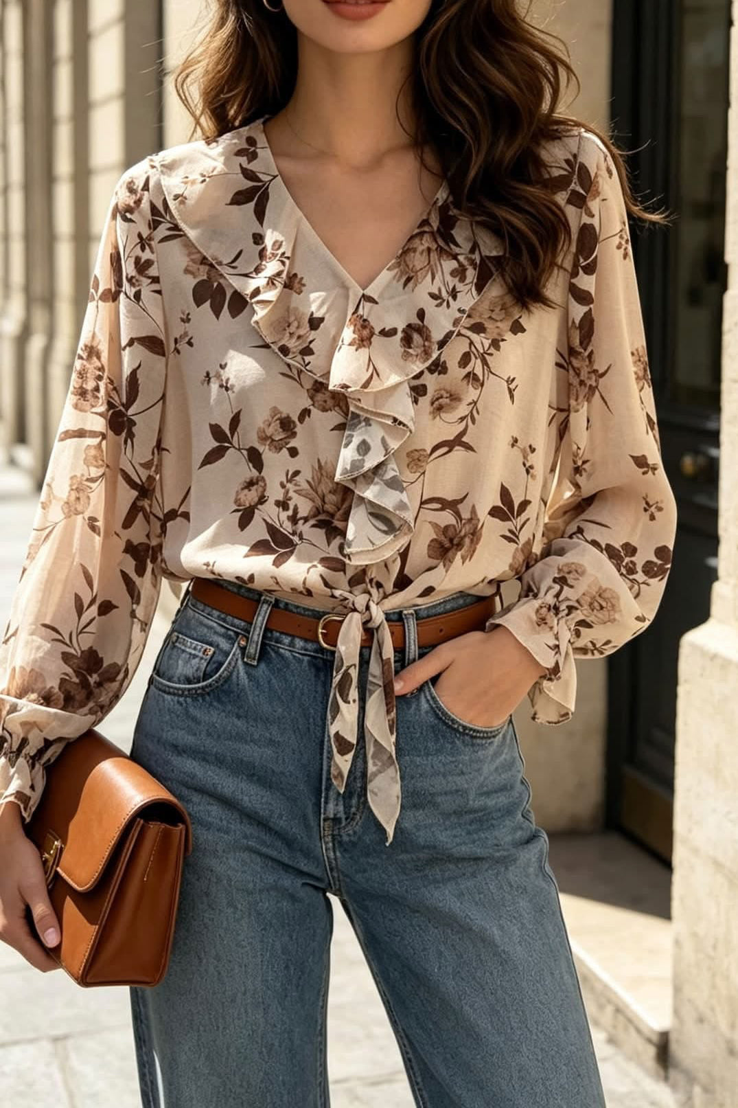 Blusa folhos flores