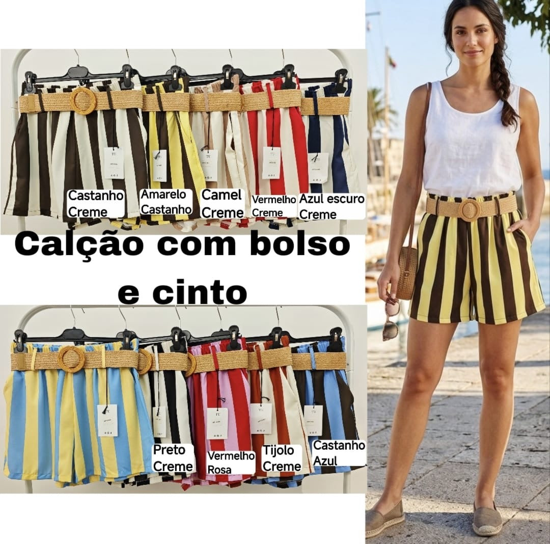 Calções riscas com cinto